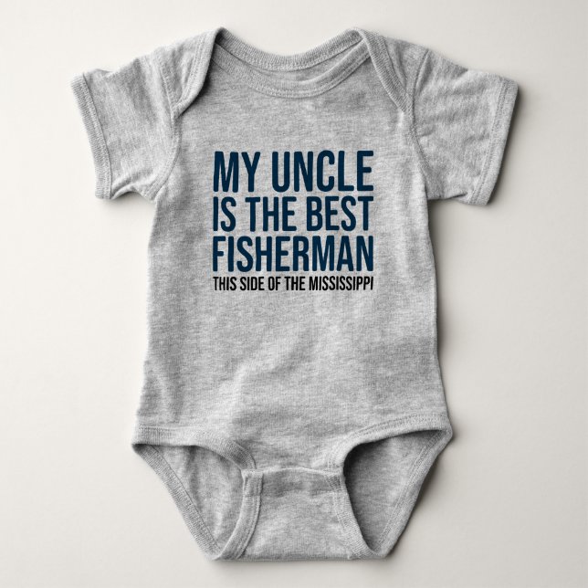 Funny Baby Fishing Jersey Bodysuit Shirt by Uncle (Front)