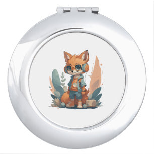 Funny baby fox headphone compact mirror