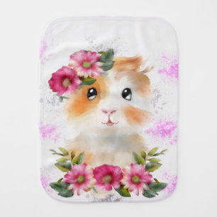 Funny Baby Guinea Pig With Flower Gift Lovers Burp Cloth