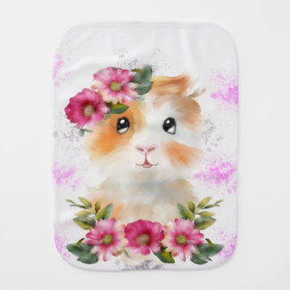 Funny Baby Guinea Pig With Flower Gift Lovers Burp Cloth