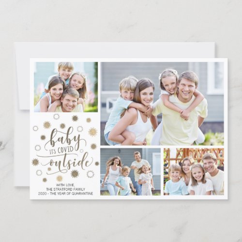 Funny BABY ITS COVID OUTSIDE 4 Photos Gold Holiday Card