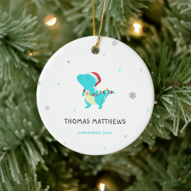 funny baby kids dinosaur Christmas name Ceramic Ornament (Tree)