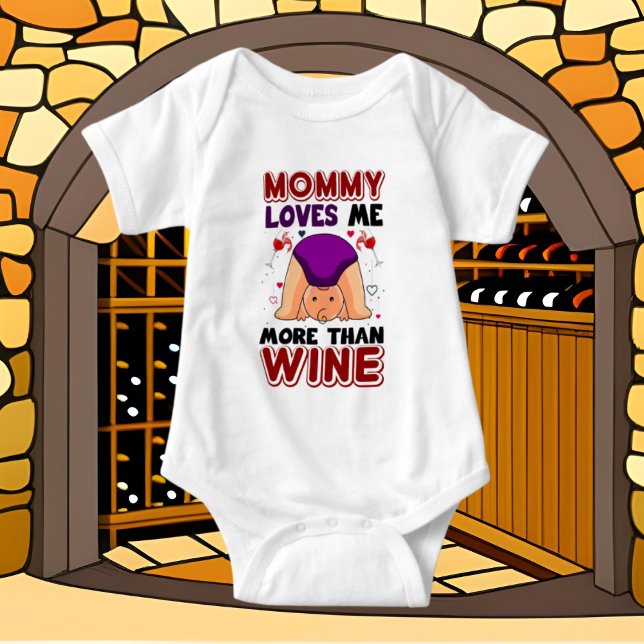funny baby Mommy loves  wine word art unisex Bodysuit (Creator Uploaded)