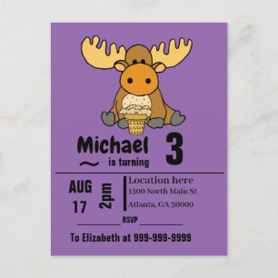 Funny Baby Moose eating Ice Cream Birthday Party Invitation Postcard