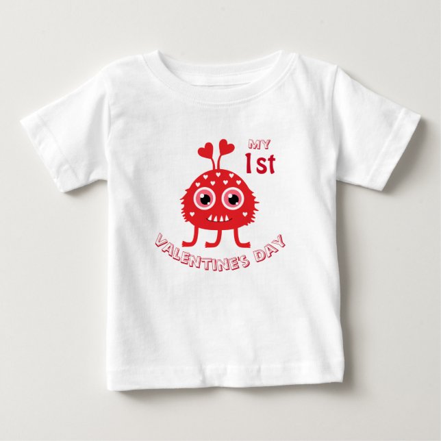 Funny Baby My First Valentine's Day Cute Monster T-Shirt (Front)