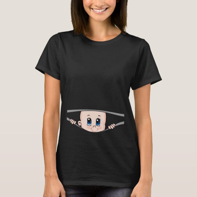 Funny Baby Peeking Pregnancy Baby Shower  T-Shirt (Front)
