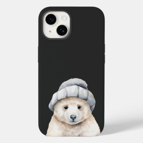 Funny baby polar bear wearing a bonnet in watercol Case_Mate iPhone 14 case