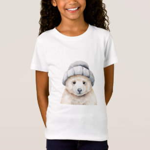 Funny baby polar bear wearing a bonnet in watercol T-Shirt