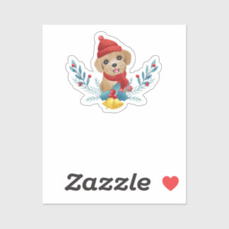 Funny Baby Poodle Dog Santa Christmas Gift Sticker