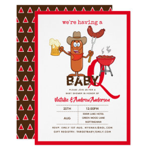 Funny Baby-Q BBQ Sausage Modern Boy Girl Invitation