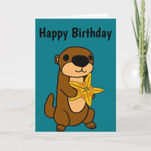 Funny Baby Sea Otter with Starfish Card