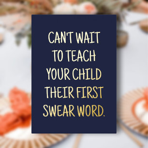 Funny Baby Shower Congrats Navy Blue Gold Foil Invitation
