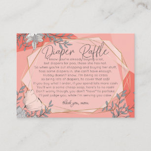 FUNNY Baby Shower Diaper Raffle Trendy Coral Enclosure Card
