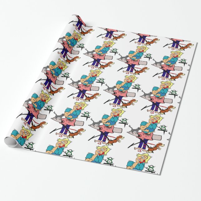 Funny baby shower gift wrap, busy mum cartoon wrapping paper (Unrolled)
