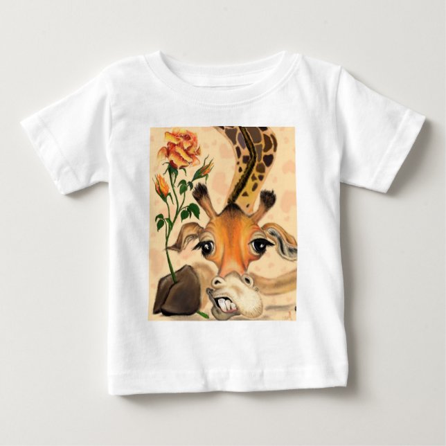 Funny Baby T-Shirt Gentleman Giraffe with Rose (Front)