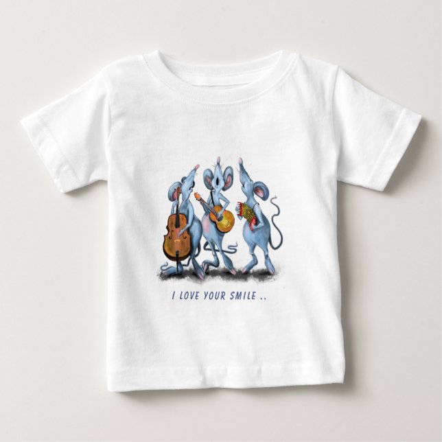 Funny Baby T-Shirt Gift with Mouse Music Band (Front)