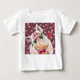 Funny Baby T-Shirt Pig with Rose