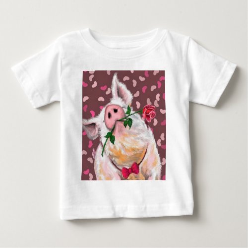 Funny Baby T_Shirt Pig with Rose