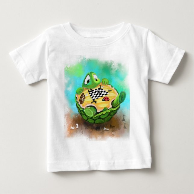 Funny Baby T-Shirt Turtle Ladybug Playing Chess (Front)