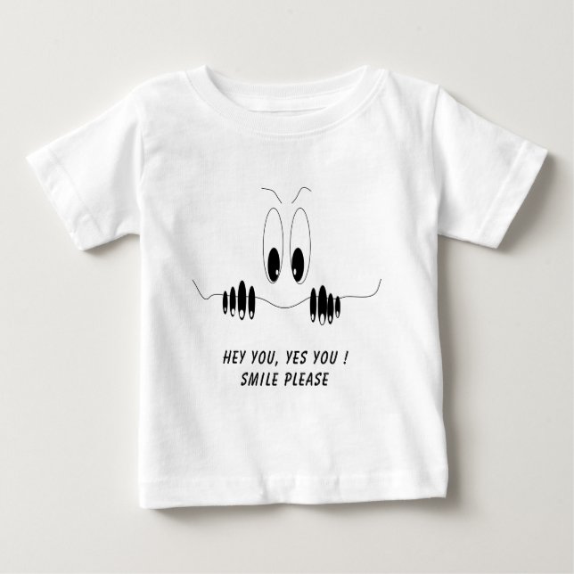 Funny Baby T-Shirt with Curiosity Eyes - Smile (Front)