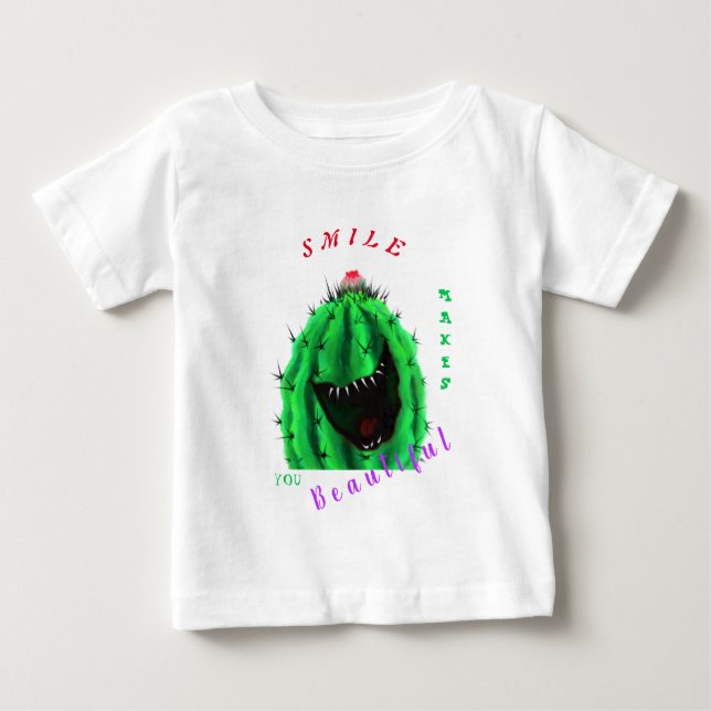 Funny Baby T-Shirt with Happy Cactus - Smile (Front)