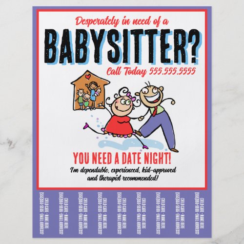 Funny Babysitting Child Care Tear Sheet Promo