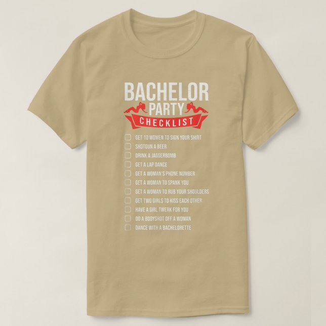 Funny Bachelor Party Checklist For Wedding Party M T-Shirt (Design Front)