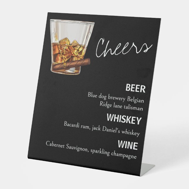 Funny bachelor party drink menu pedestal sign (Front)