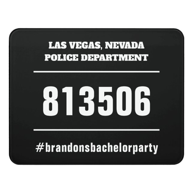 Funny Bachelor Party Mug Shot Door Sign (Contemporary Front)
