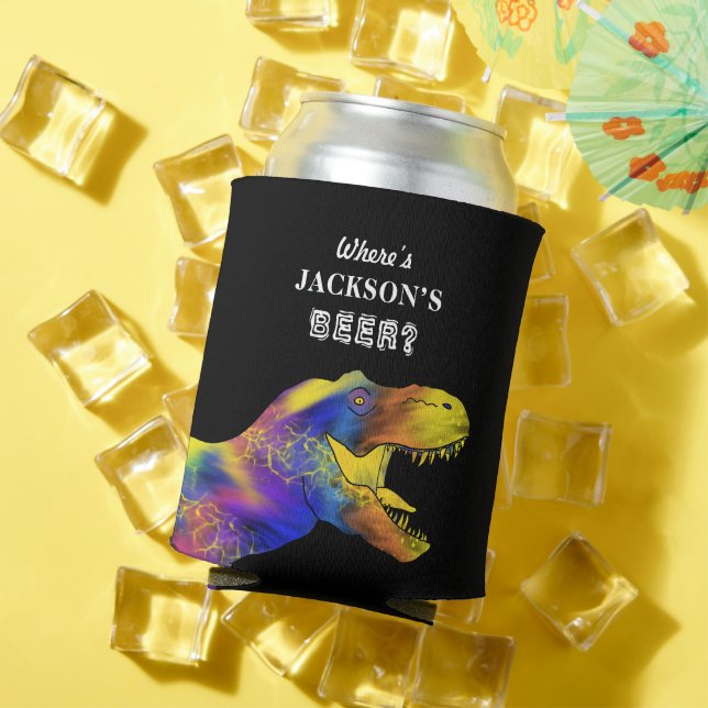 Funny bachelor party quote T-Rex personalized Can Cooler (In Situ Summer)