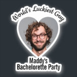 Funny Bachelorette Party Groom's Face Individual Sticker<br><div class="desc">Fun accessory for the bride's bachelorette party. Add your own photo of the groom and personalize with your own text.</div>
