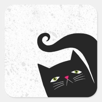 Funny Back Cat Flat Graphic Portrait Art Square Sticker by prawny at Zazzle