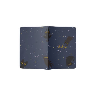 Funny Back Cat On A Sparkling Night Sky Passport Holder