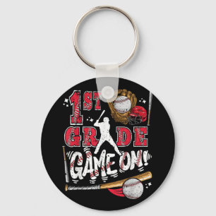 Funny Back To School 1st Grade Baseball Game On Fi Keychain
