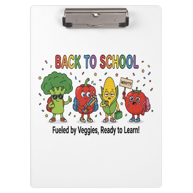 Funny Back to School Cute Vegetable Characters Clipboard (Front)