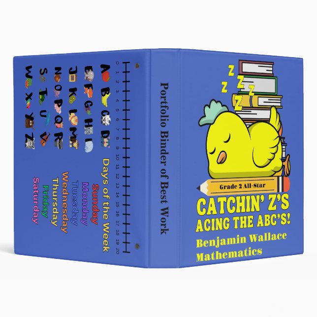 Funny Back to School Grade Name Sleeping Chicken  3 Ring Binder (Background)