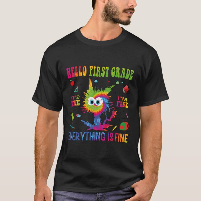 Funny Back To School Hello 1St First Grade Fine Ca T-Shirt (Front)