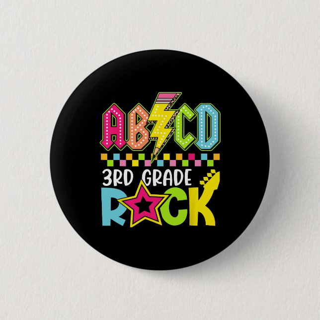 Funny Back To School Lightning Bolt 3rd Grade Rock Button (Front)