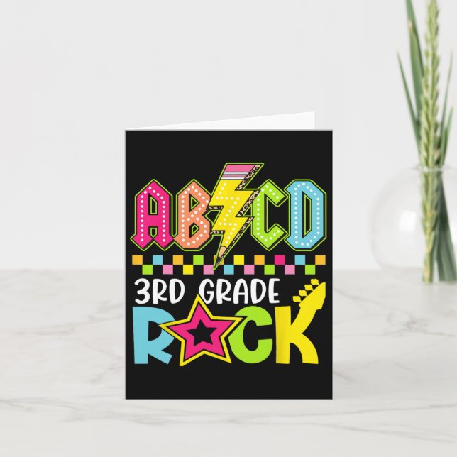 Funny Back To School Lightning Bolt 3rd Grade Rock Card (Front)
