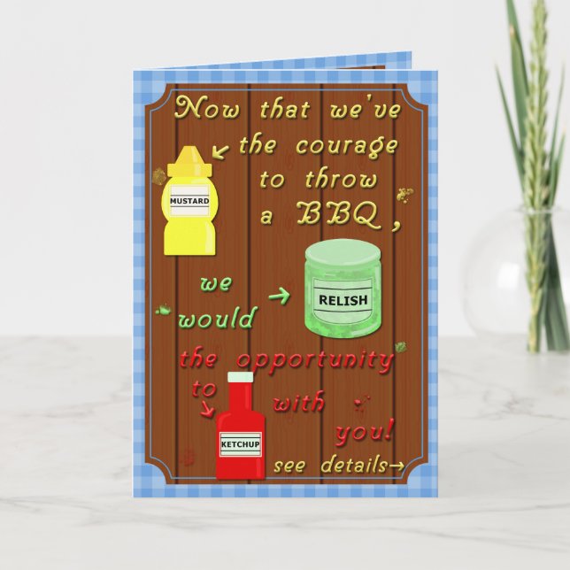 Funny Backyard Barbecue Party Ketchup Mustard Pun Invitation (Front)