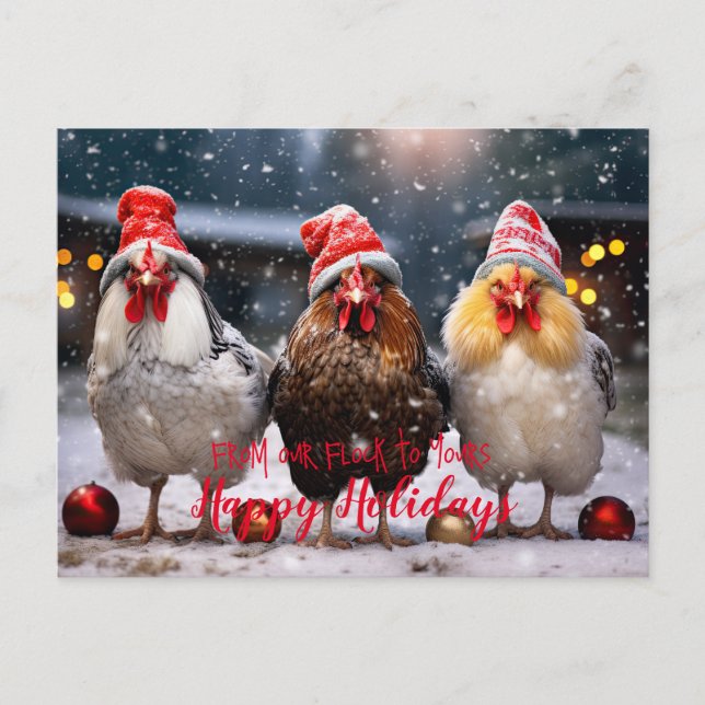 Funny Backyard Chickens Christmas Happy Holidays Postcard (Front)