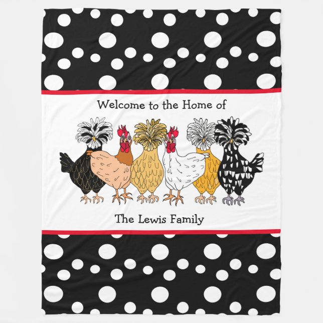 Funny Backyard Chickens Polish Hens Polka Dot Fleece Blanket (Front)