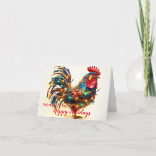 Funny Backyard Chickens Rooster Christmas Lights Holiday Card