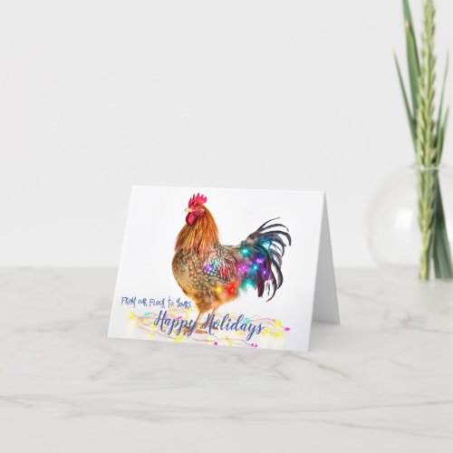 Funny Backyard Chickens Rooster Christmas Lights Holiday Card