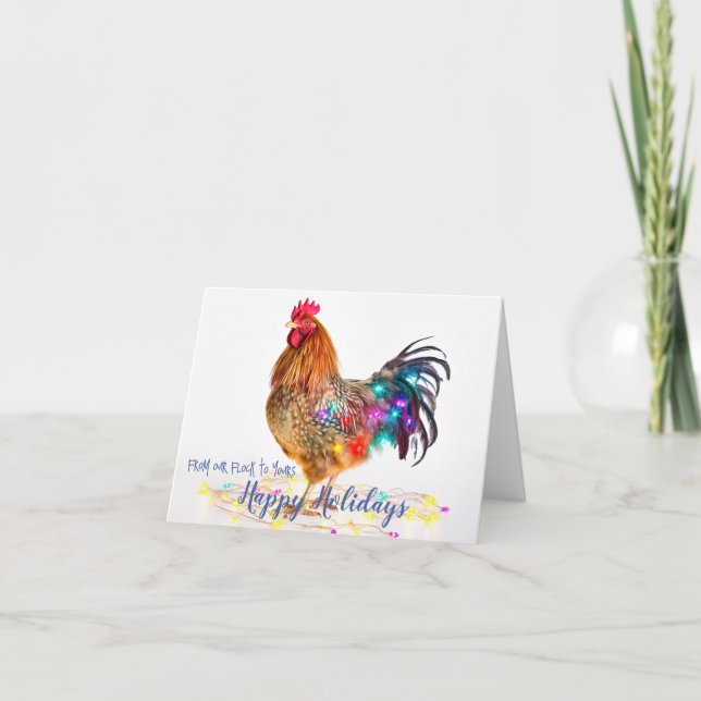 Funny Backyard Chickens Rooster Christmas Lights Holiday Card (Front)