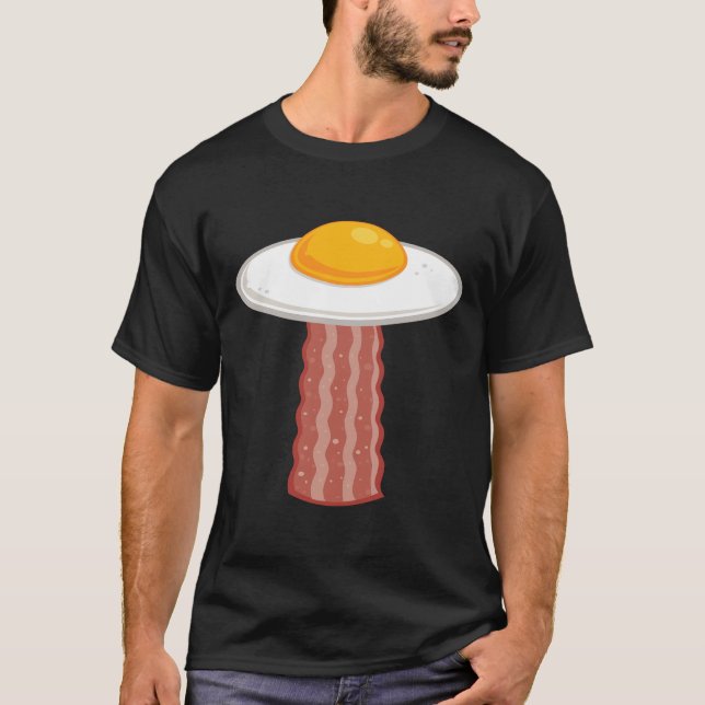 Funny Bacon Egg UFO Breakfast Food Alien Humor T-Shirt (Front)