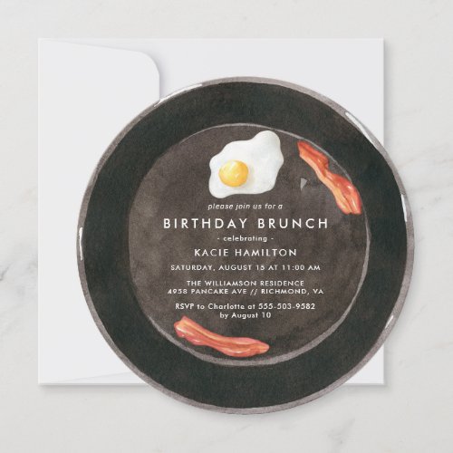 Funny Bacon  Eggs Cute Watercolor Birthday Brunch Invitation