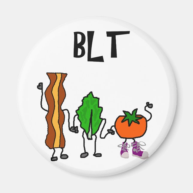 Funny Bacon, Lettuce, and Tomato Cartoon Magnet (Front)