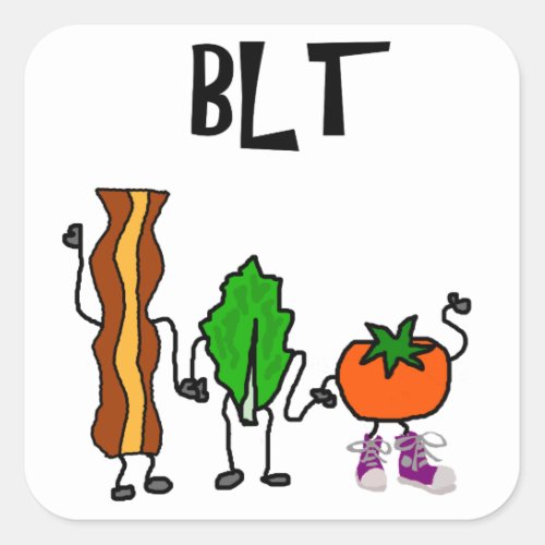 Funny Bacon Lettuce and Tomato Cartoon Square Sticker