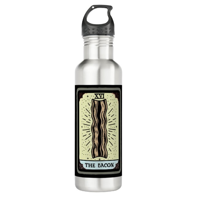 Funny Bacon Tarot Card Stainless Steel Water Bottle (Front)